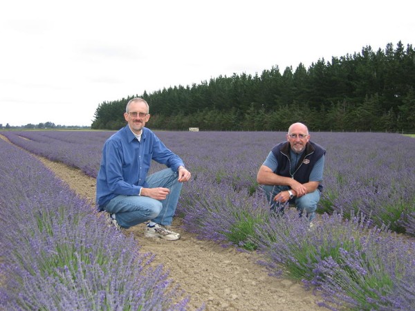 Dr Philip Simms (L) and Owen Dexter at their farm in Canterbury
